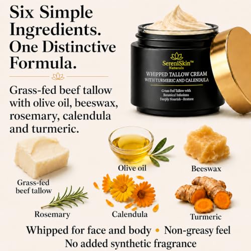 SereniSkin Organic Beef Tallow for Face, Whipped Face Cream, 4 oz