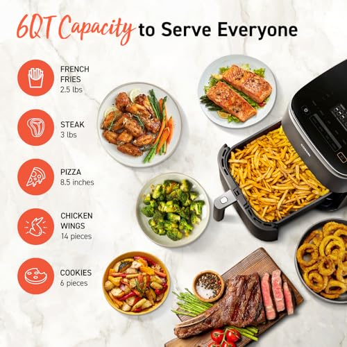 COSORI Air Fryer 9-in-1, Compact & Large 6 Qt, 5 Fan Speeds with 450F for Crispy, 95% Less Oil, 100+ In-App Recipes with Nutrients, Fast Roast, Bake, Dehydrate, Reheat, Frozen, Broil, Proof, Gray