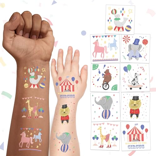 Cheerland Circus Tattoos for Carnival Temporary Tattoo with Circus Animals Party Favors for Carnival Themed Parties Circus Birthday Decorations and Gift Bags Pack of 108