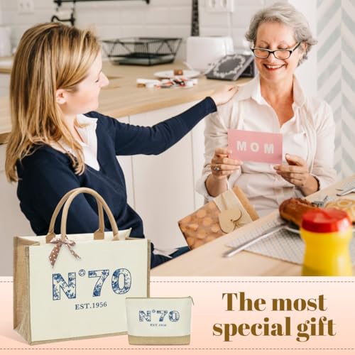 KongMoTree Birthday Gifts for Women Her, Birthday Bag, Reusable Vintage Jute Blue Floral Tote Bag and Makeup Bags
