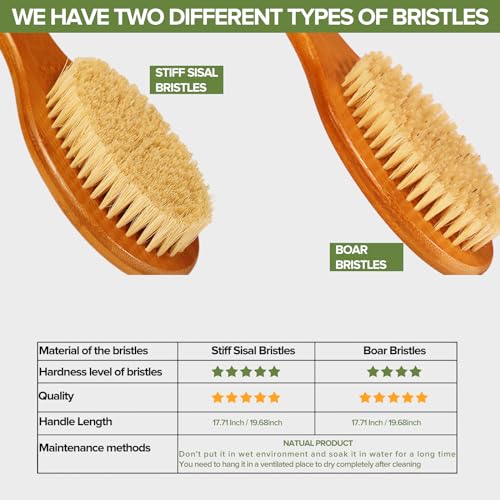 Natural Boar Bristle Bath Brush with Long Bamboo Handle