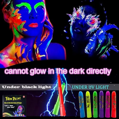Glow In The Dark Face Paint, 6 Color UV Neon Makeup Kit