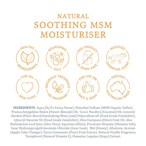 MooGoo Soothing MSM Moisturiser - Calming Face & Body Moisturiser for Sensitive, Red or Sunburnt, Irritated Skin Including Eczema, Psoriasis & Rosacea, For All Ages Including Children (7 Fl Oz)