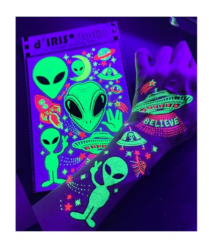 UV Blacklight Reactive Temporary Tattoos – Alien UFO Design Glow in Dark
