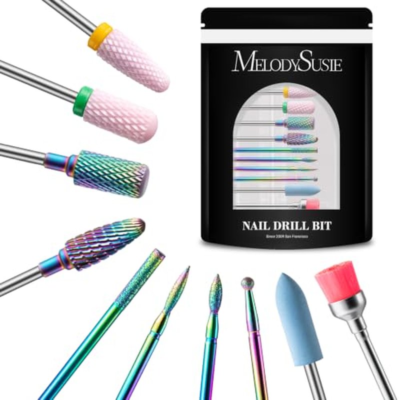 MelodySusie 10Pcs Nail Drill Bits Set - Tungsten & Ceramic Efile for Gel Removal