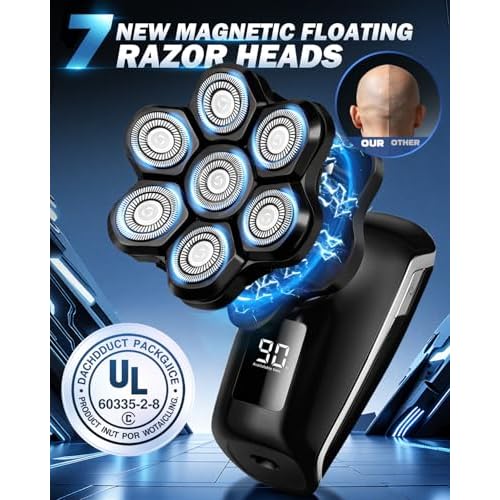 Head Shavers for Blad Men, 7D Floating Blades Electric Head Shaver, IPX7 Waterproof Wet Dry Bald Head Shaver, Magnetic Detachable Rechargable Head Shavers, Gifts for Man Male Father Husband