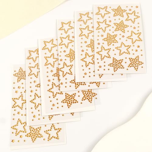 Totelux 6 Sheets Star Face Gems Gold Star Rhinestones Face Jewels Stickers Crystal Body Eye Temporary Tattoo for Women Makeup Eid Mubarak New Year Birthday Party Costume Cosplay Accessories
