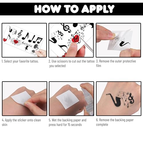 Music Temporary Tattoos 96 Pieces Party Favors Stickers