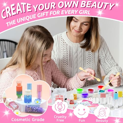 WhizToys 74PCS DIY Lip Gloss Making Kit£¬Make Your Own Lip Glosses Set Moisturizing Lip Glaze Handmade Glittery Set for Makeup Lover Beginner Teen Girl Gifts£¬200ml Lipgloss Base