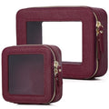Clear Makeup Bag Set Travel Cosmetic Bag and Toiletry Bag Women's Purse Pouch Cosmetic Stroage Organizer Case with Zipper Car Essentials (Burgundy, M+Mini)
