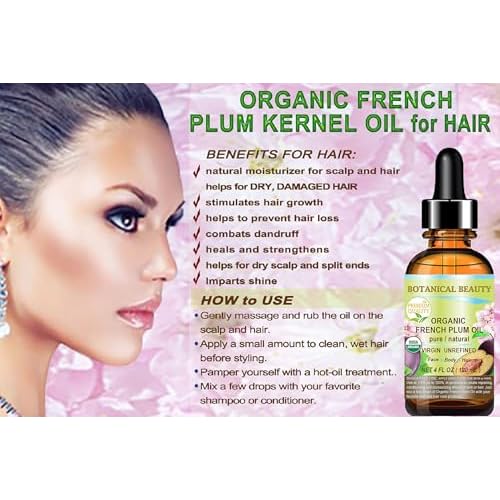 Botanical Beauty Organic French PLUM OIL 100% Pure Natural VIRGIN UNREFINED Cold-Pressed Carrier Oil for Face, Skin, Body, Hair, Lip, Nails. Rich in Vitamin E, Omega 6, Omega 9 (0.5 Fl Oz)