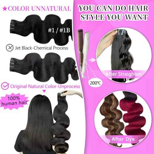 14 inch Seamless Body Wave Clip in Extensions Real Human Hair Extensions Clip Ins 110g 7pcs Thick Invisible Clip in Hair Extensions #1B Natural Black