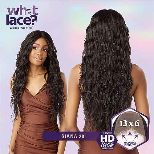Sensationnel What Lace 13X6 Wigs - Giana 28 Inch Human Hair Blend Lacefrontal Glueless Synthetic With Natural Density Preplucked Hairline (COLORMELTCARAMEL)