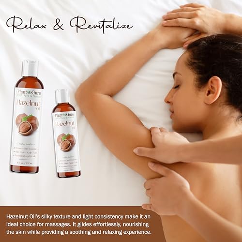 Plant Guru Hazelnut Oil 16 fl. oz. Cold Pressed 100% Pure Natural Carrier - Skin, Face, Body And Hair Growth Moisturizer. Great For DYI Cream, Lotions and Lip balm.