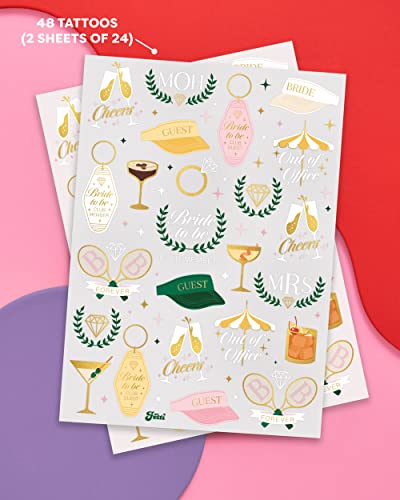 xo, Fetti Bachelorette Party Temporary Tattoos - 48 Gold Foil Designs
