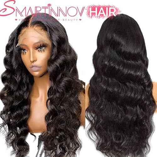 Body Wave 13x6 Lace Front Wigs Human Hair for Women Bleached Knots HD Lace Frontal Wigs Pre Plucked with Baby Hair 18Inch #1B Natural Black 150% Density Transparent Lace Front Curly Virgin Hair Wigs