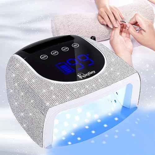 UV LED Nail Lamp,96W Rechargeable Cordless Nail Lamp Gel Polish UV Nail Lamp,Diamond Professional Curing Lamp with 4 Timer Setting,Handle,Big Display Auto Sensor for Salon & Home