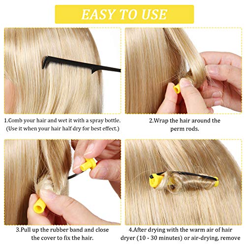 60 Pcs Yellow Hair Perm Rods 0.28 Inch Curling Rollers for Styling