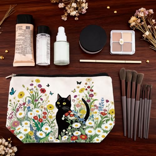 Black Cat Makeup Bag for Women - Travel Cosmetic Organizer