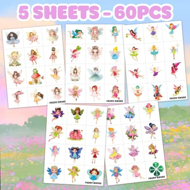 60 PCS Fairy Temporary Tattoos - Woodland Theme Birthday Favors
