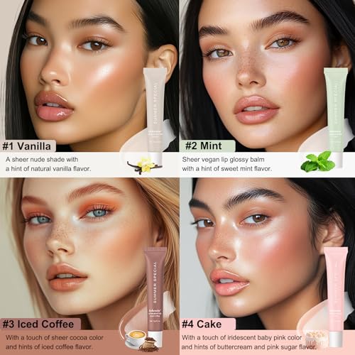 4 PCS Lip Glossy Butter Nourishing Balm,Lightweight,Non-Sticky,Long-lasting Lip Care Set