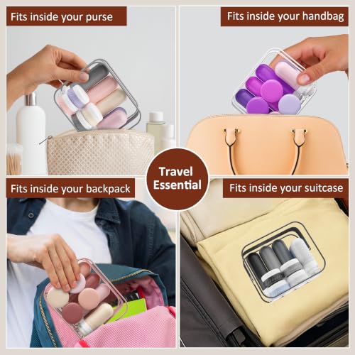 Quatish 15 Pack Travel Toiletry Bottles Set - Purple Leakproof TSA Approved Refillable Containers