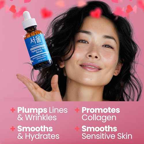 SeoulCeuticals Korean Hyaluronic Acid Serum For Face - High Molecular Weight & Low Molecular Weight Hyaluronic Acid - Centella Serum + Propolis. 1oz