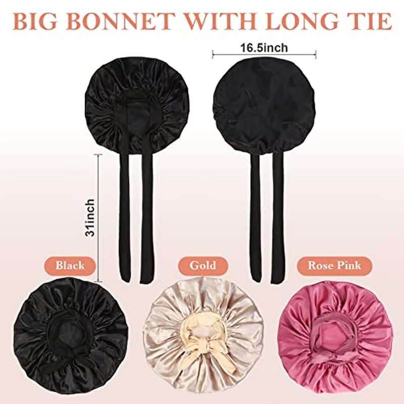 3Pcs Satin Silk Bonnets for Sleeping Women - Curly Hair Jumbo Braids