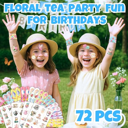 Floral Tea Party Favors Bundle - 48 Tattoos & 24 Slap Bracelets