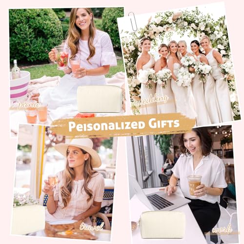 6-Pack Corduroy Bridesmaid Makeup Bags - Beige Wedding & Bachelorette Favors
