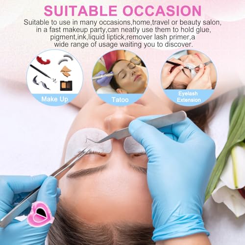 NXJ INFILILA Glue Rings for Eyelash Extensions 300PCS Disposable Rings for Lashes Lovely Heart Shape, Makeup Plastic Nail Art Lash Glue Holder Cups for Extension Supplies Pink