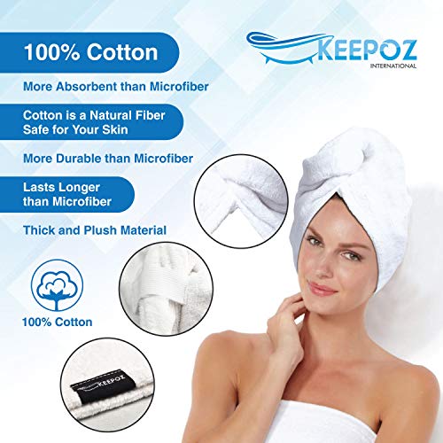 KEEPOZ Cotton Hair Towel Wrap with Button - Quick Dry