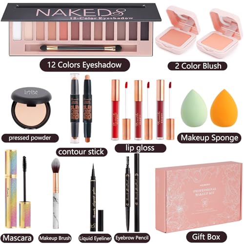 AOLIKOKO All-In-One Makeup Kit for Women - 12 Color Palette & More