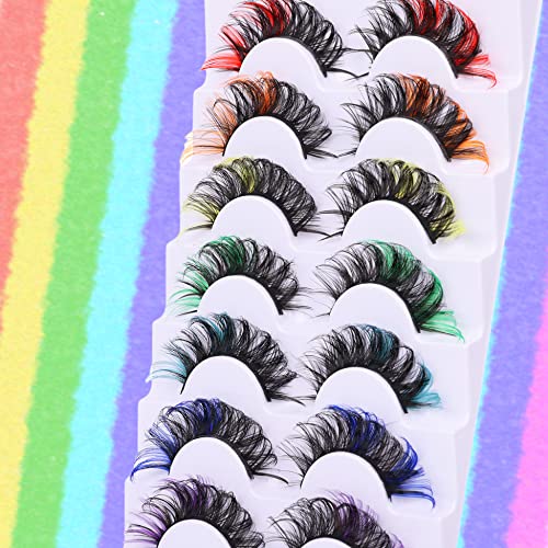 Colored Mink Lashes 7 Pairs - Rainbow 5D Fluffy False Eyelashes