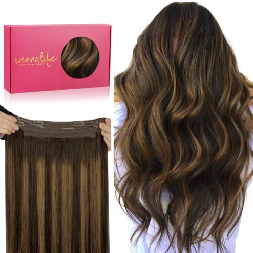 Wennalife Balayage Dark Brown Mixed Chestnut 12in 70g Wire Hair Extensions Real Remy