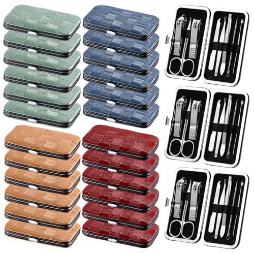 24 Sets Manicure Pedicure Bulk Gifts Professional Nail Care Gifts, Travel Nail Clippers Kit 8 in 1 Stainless Steel Pedicure Set with Case Portable Grooming Kits for Women Men(Classic)