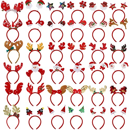 Zhehao 36 Pcs Christmas Headbands Bulk Santa Reindeer Antlers Snowman Santa Hat Headbands for Adults and Kids Cute Xmas Holiday Costume Headwear Accessories Christmas Party Favors