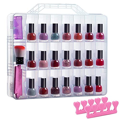 JIASHENG 48 Bottles Nail Polish Organizer Case, 1000pcs Gel Nail Polish Remover, Lint Free Nail Wipes Cotton Pad with a Pump Dispenser Bottle