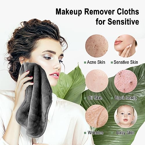 KODAMO Makeup Remover Cloth, Microfiber Makeup Remover Towel, Reusable Makeup Remover Face Wash Cloths for Washing Face, Grey