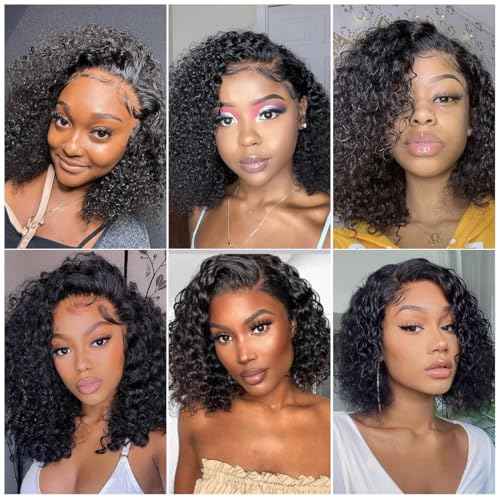 13x4 Deep Wave Lace Front Wigs Human Hair Pre Plucked 180% Density 9A Glueless Wigs Human Hair Wet and Wavy Wigs for Women HD Transparent Deep Curly Lace Front Wigs Human Hair 10 Inch