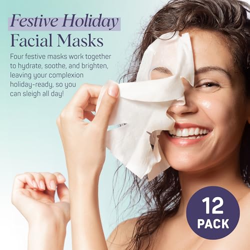 SpaLife Beauty Santa¡¯s Squad 2025 Christmas Face Mask Bundle | Korean Facial Masks | Hydrating, Soothing, Complexion Enhancing and Firming Sheet Mask Set | Christmas Gifts for Women | 12 Pack