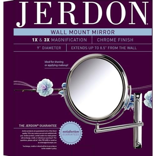 JERDON Two-Sided Wall-Mounted Makeup Mirror with 3X-1X Magnification ?9¡± Diameter Mirror Extends 9¡± ? Polished Chrome Finish - Model JP3030CF