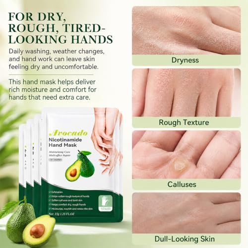 Avocado Moisturizing Hand Mask Gloves, 5 Pairs - Hydrating Hand Care