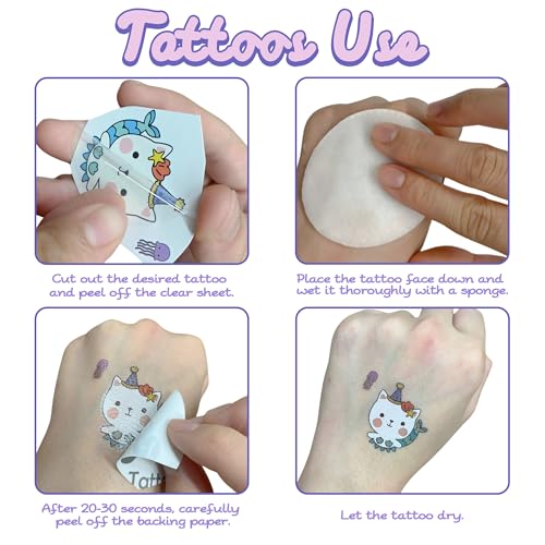 55 Mermaid & Cat Temporary Tattoos - Waterproof Party Favors