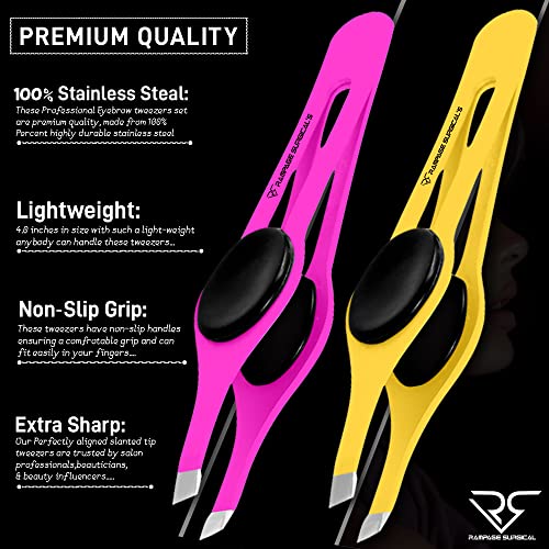 Professional Slanted Eyebrow Tweezers Set - Stainless Steel