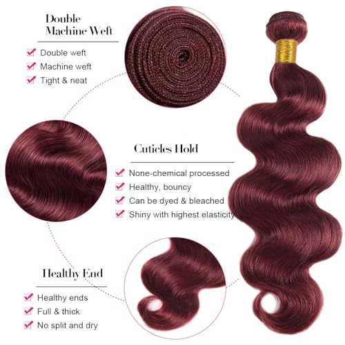 #99J Burgundy Human Hair Body Wave Bundles 14 Inch | GtaiiReu