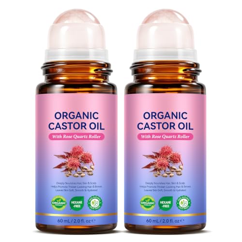 Organic Castor Oil with Rose Quartz Roller - 2 Fl Oz Refillable