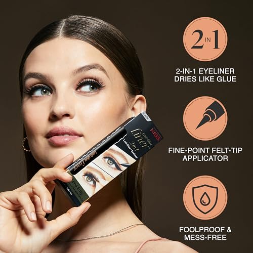 KISS Lash GLUEliner, 2-in-1 Felt-Tip Eyelash Adhesive and Eyeliner, Matte Finish, Foolproof Application, Easy Touch-Up, 0.03 Fl Oz.- Black, Packaging May Vary