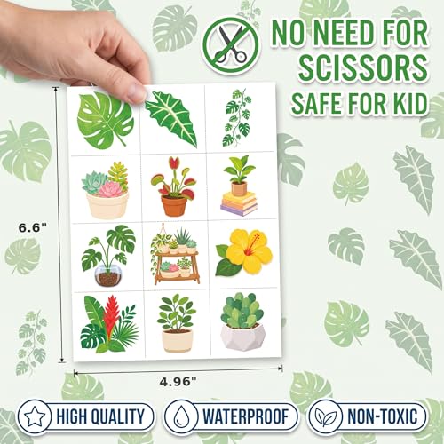 96 PCS Plant Temporary Tattoos for Kids | Waterproof Nature Party Favors