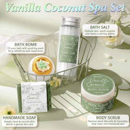 Spa Gift Basket for Women - 9-Piece Vanilla Coconut Bath Set